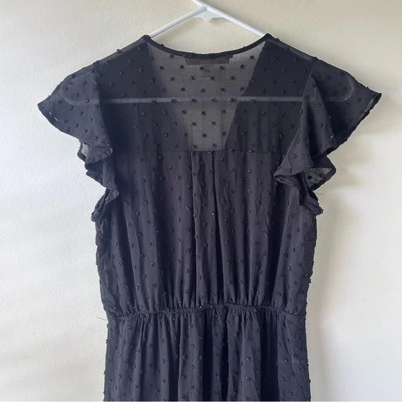 Monteau Ruffle Faux Wrap Midi Dress Flutter Sleeves Black Swiss Dot S - Picture 7 of 10